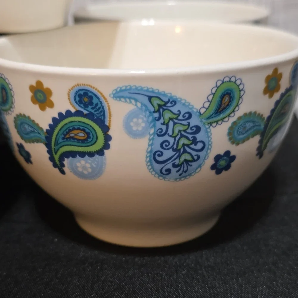 Royal Norfolk Paisley Ceramic Four-Piece Bowl Set, White Blue Green Floral